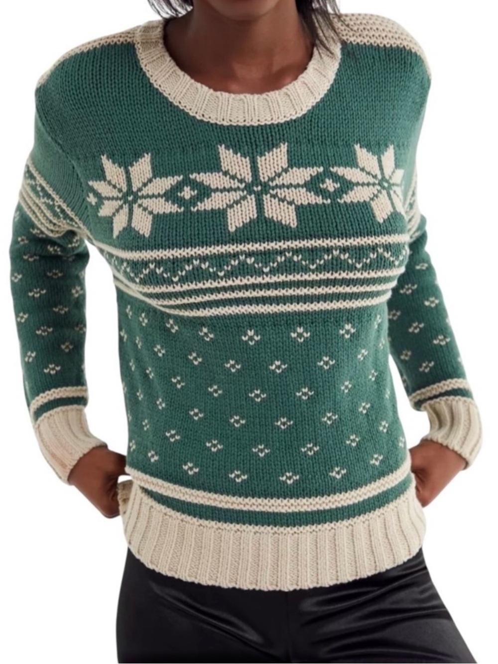 Urban Outfitters Fair Isle Nordic Sweater Green Cream XS NWT Holiday Knit